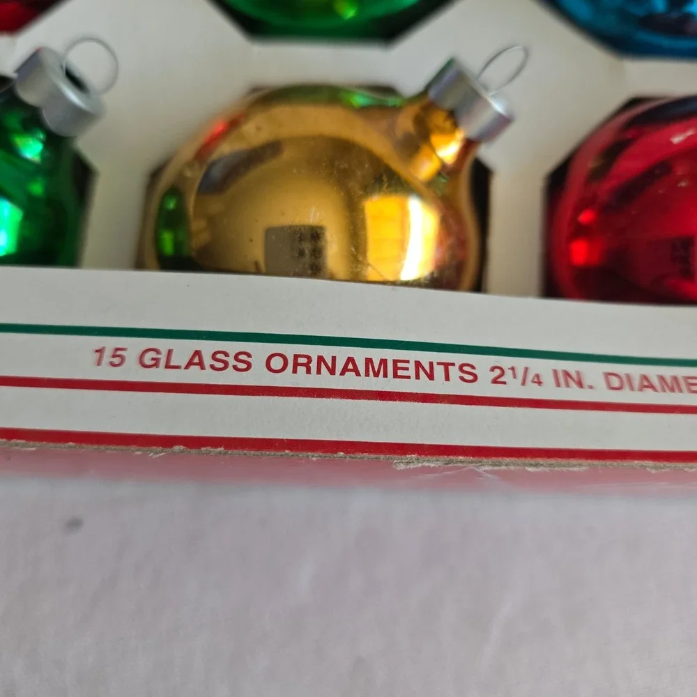 VTG Holly 15 Mercury Glass Christmas Ornaments Value Pack Multi Color 2.25